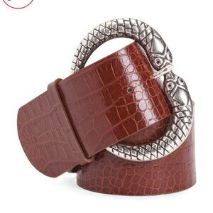Martina Mori Crocodile Embossed Brown Leather Wide Belt